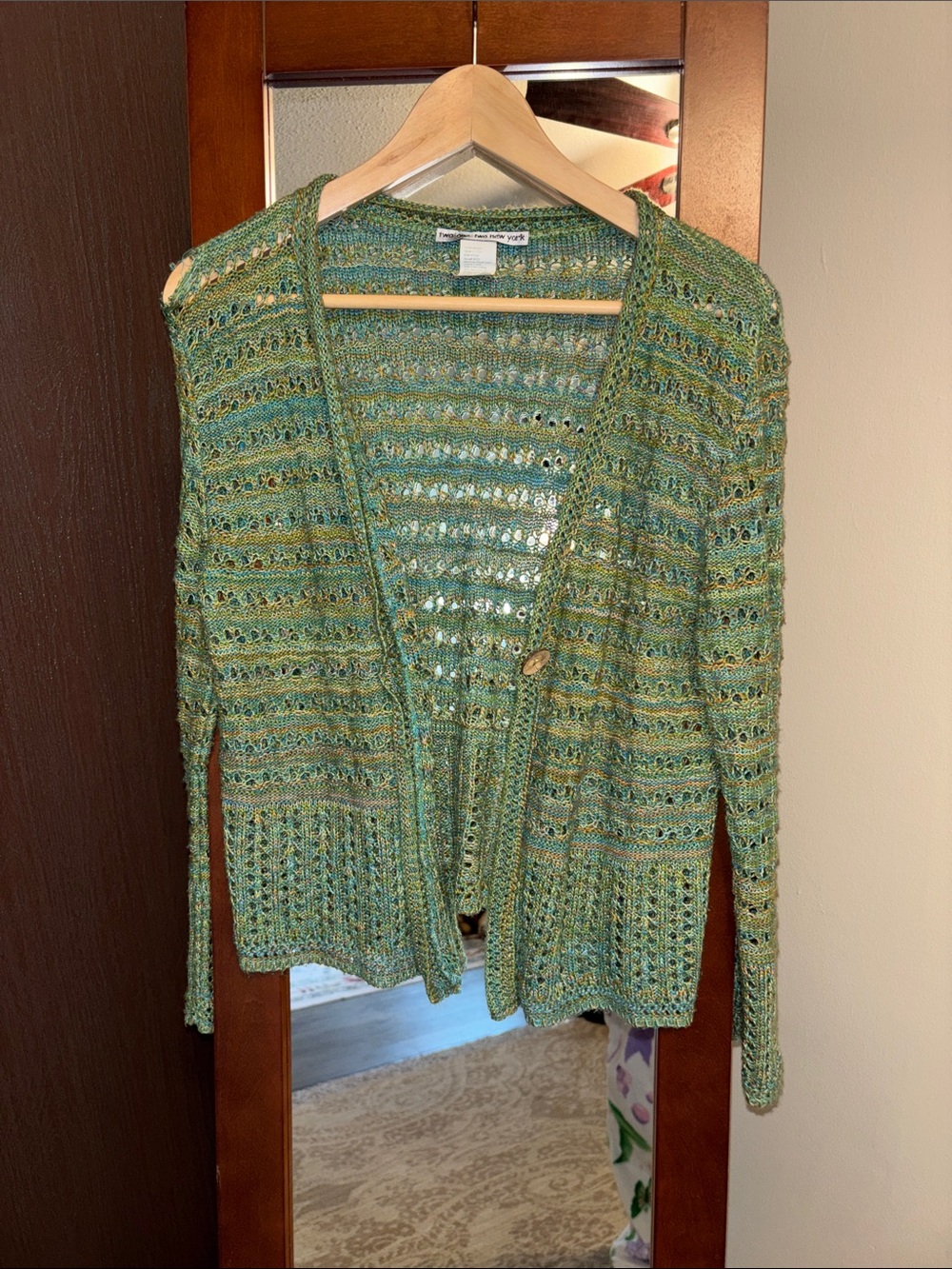 Green and Blue Crochet Cardigan Size Medium